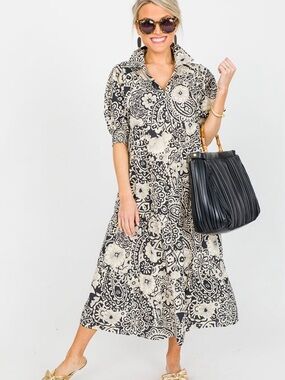 Umgee Black & Cream Floral Paisley Midi Dress